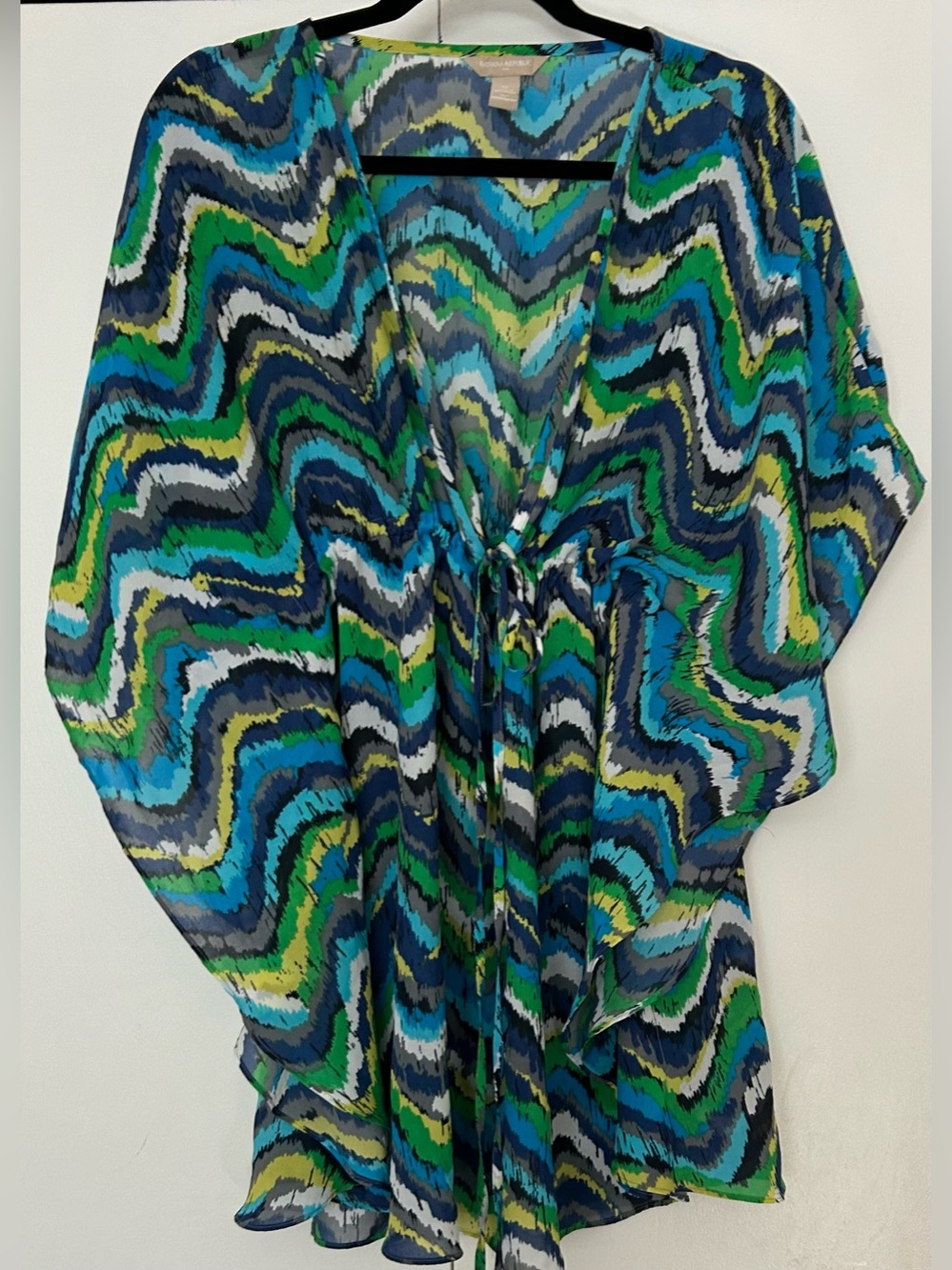 Banana Republic Geometric Tunic XL Blue Green Swim Suit Cover-up Drawstring